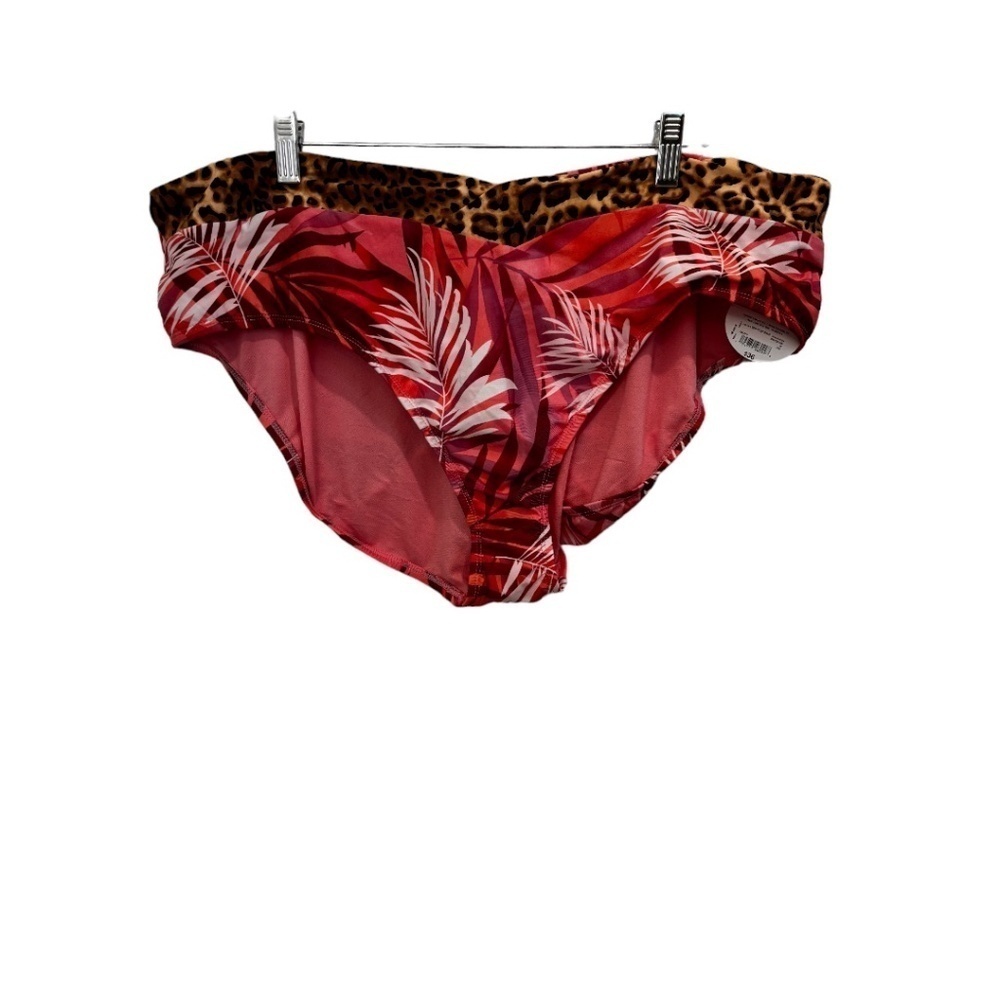 Decree Mid-Rise Medium Coverage Ruche Back Pink Tropical Swim Bottom Size 3X NWT